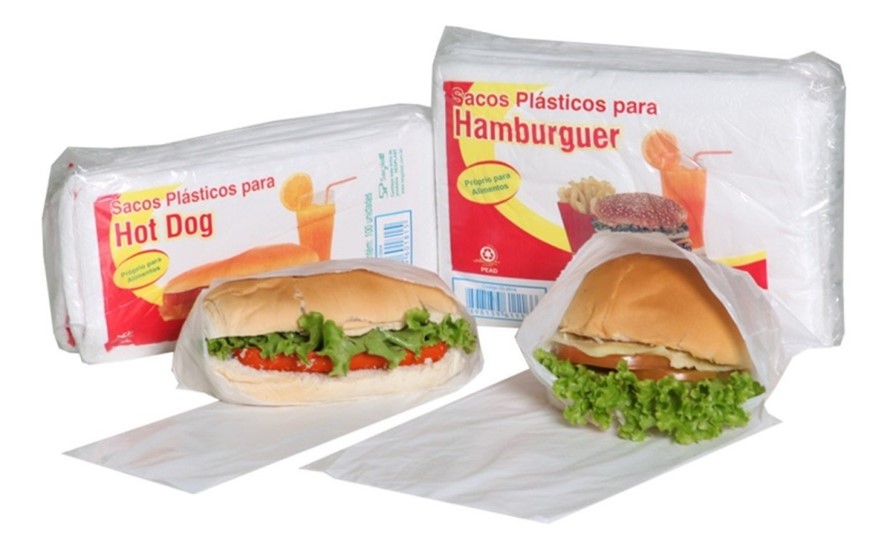 Saco plástico para hambúrguer e hot dog